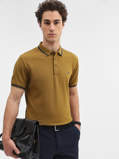 Amber Green Solid Slim Fit Polo T-Shirt | JadeBlue