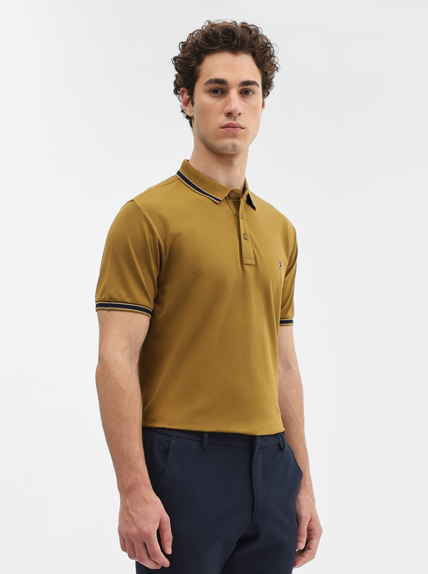 Amber Green Solid Slim Fit Polo T-Shirt | JadeBlue
