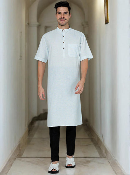 Sky Blue Solid Regular Fit Modi Kurta | JadeBlue