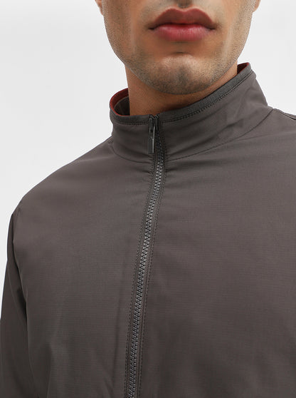 Dark Grey Solid Slim Fit Winter Jacket | Greenfibre