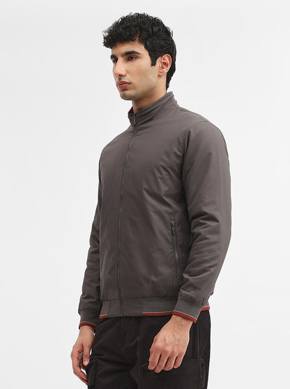 Dark Grey Solid Slim Fit Winter Jacket | Greenfibre