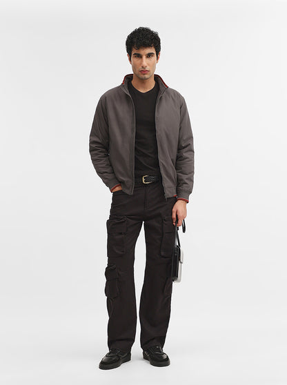 Dark Grey Solid Slim Fit Winter Jacket | Greenfibre