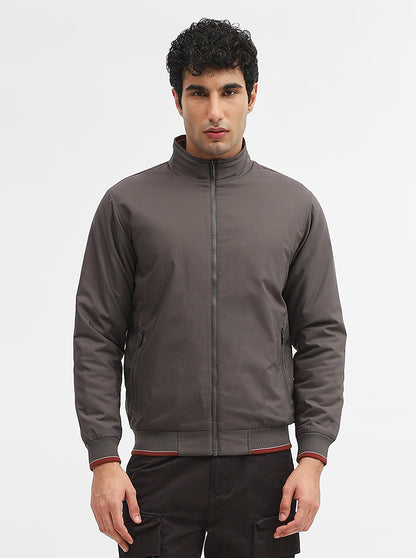 Dark Grey Solid Slim Fit Winter Jacket | Greenfibre