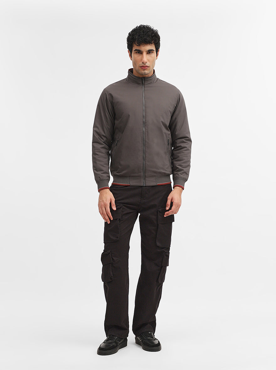 Dark Grey Solid Slim Fit Winter Jacket | Greenfibre