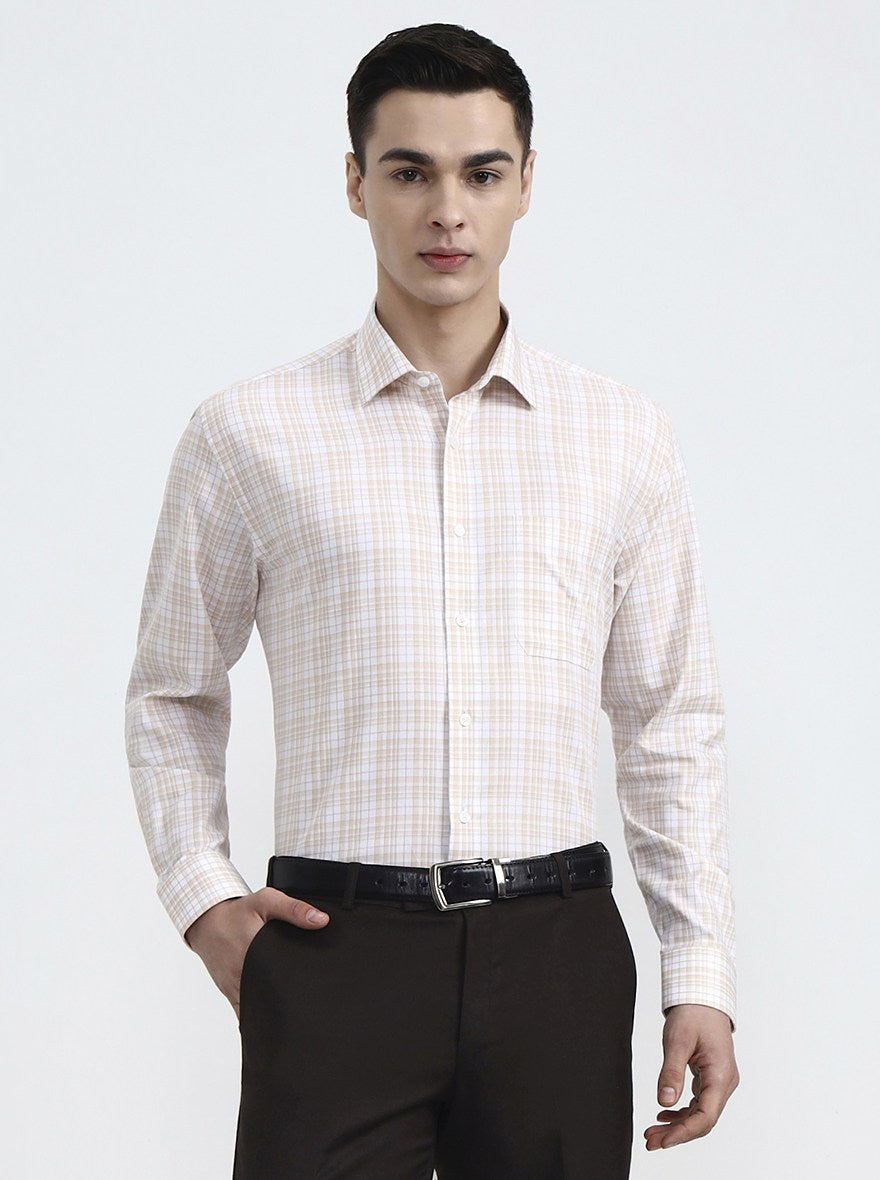 Yellow & White Checked Regular Fit Formal Shirt | JadeBlue