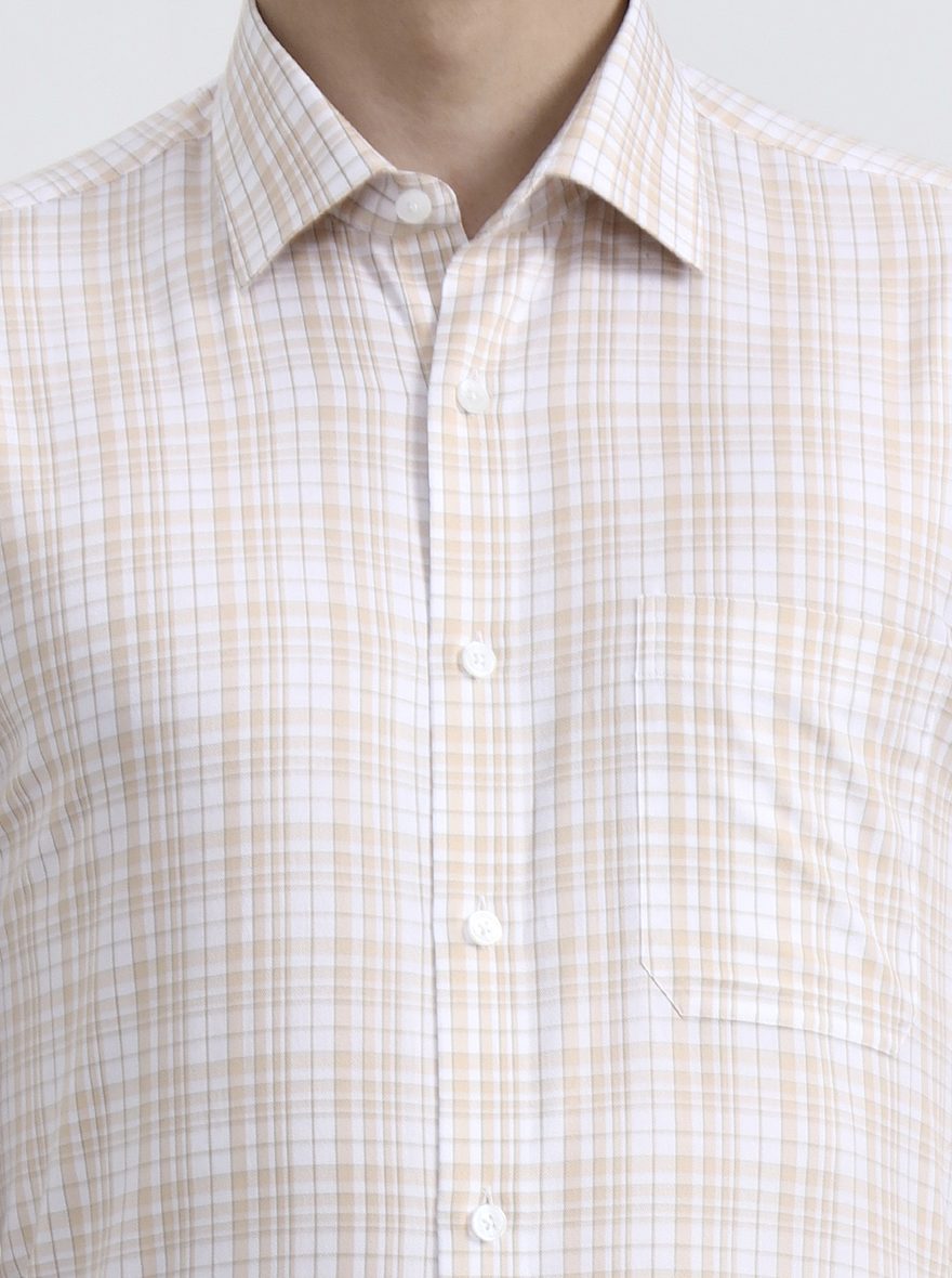 Yellow & White Checked Regular Fit Formal Shirt | JadeBlue