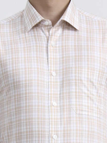 Yellow & White Checked Regular Fit Formal Shirt | JadeBlue