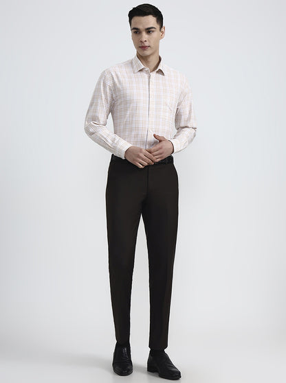 Yellow & White Checked Regular Fit Formal Shirt | JadeBlue