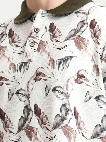 Olive Green Printed Slim Fit Polo T-Shirt | JadeBlue