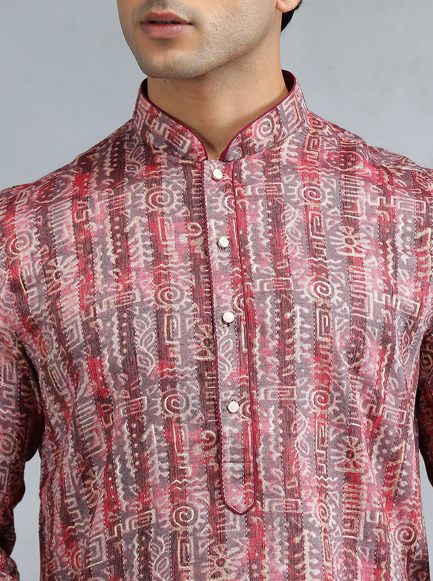 Wine Self Design Kurta | The Kurta Company