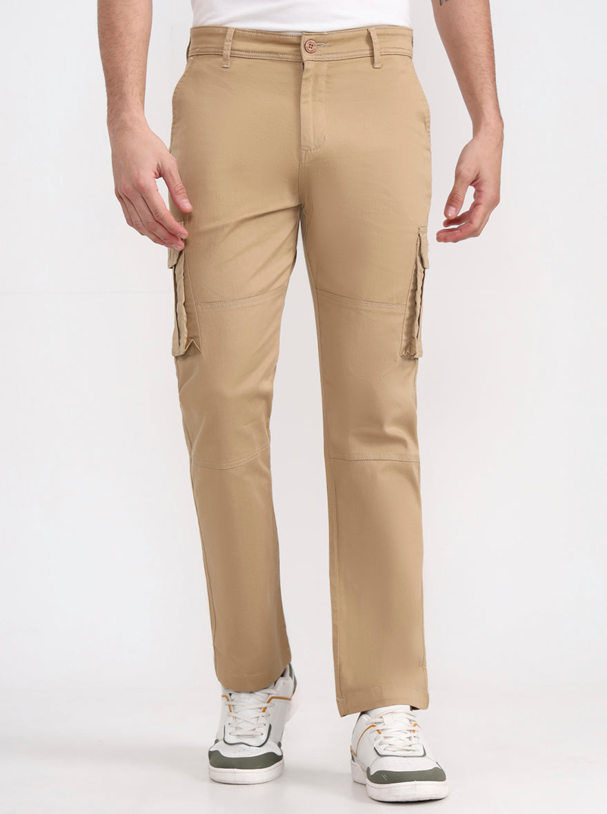 Camel Khaki Solid Slim Fit Cargo Pant | Greenfibre