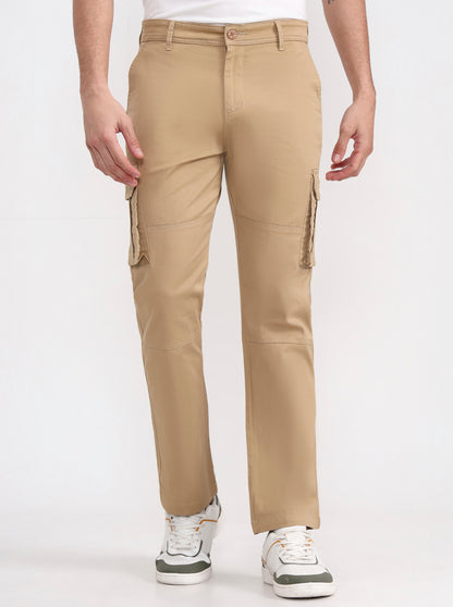 Camel Khaki Solid Slim Fit Cargo Pant | Greenfibre