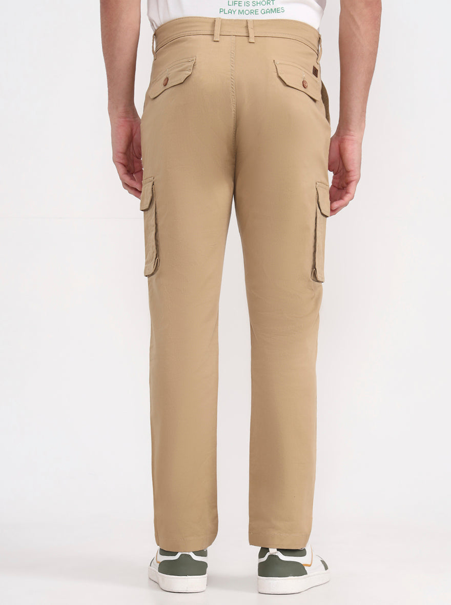 Camel Khaki Solid Slim Fit Cargo Pant | Greenfibre