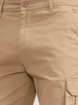 Camel Khaki Solid Slim Fit Cargo Pant | Greenfibre