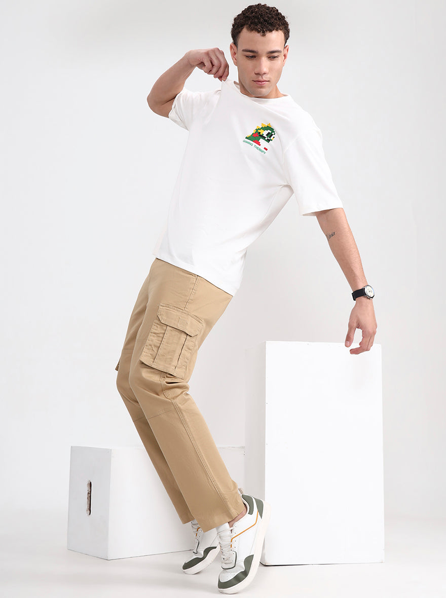 Camel Khaki Solid Slim Fit Cargo Pant | Greenfibre