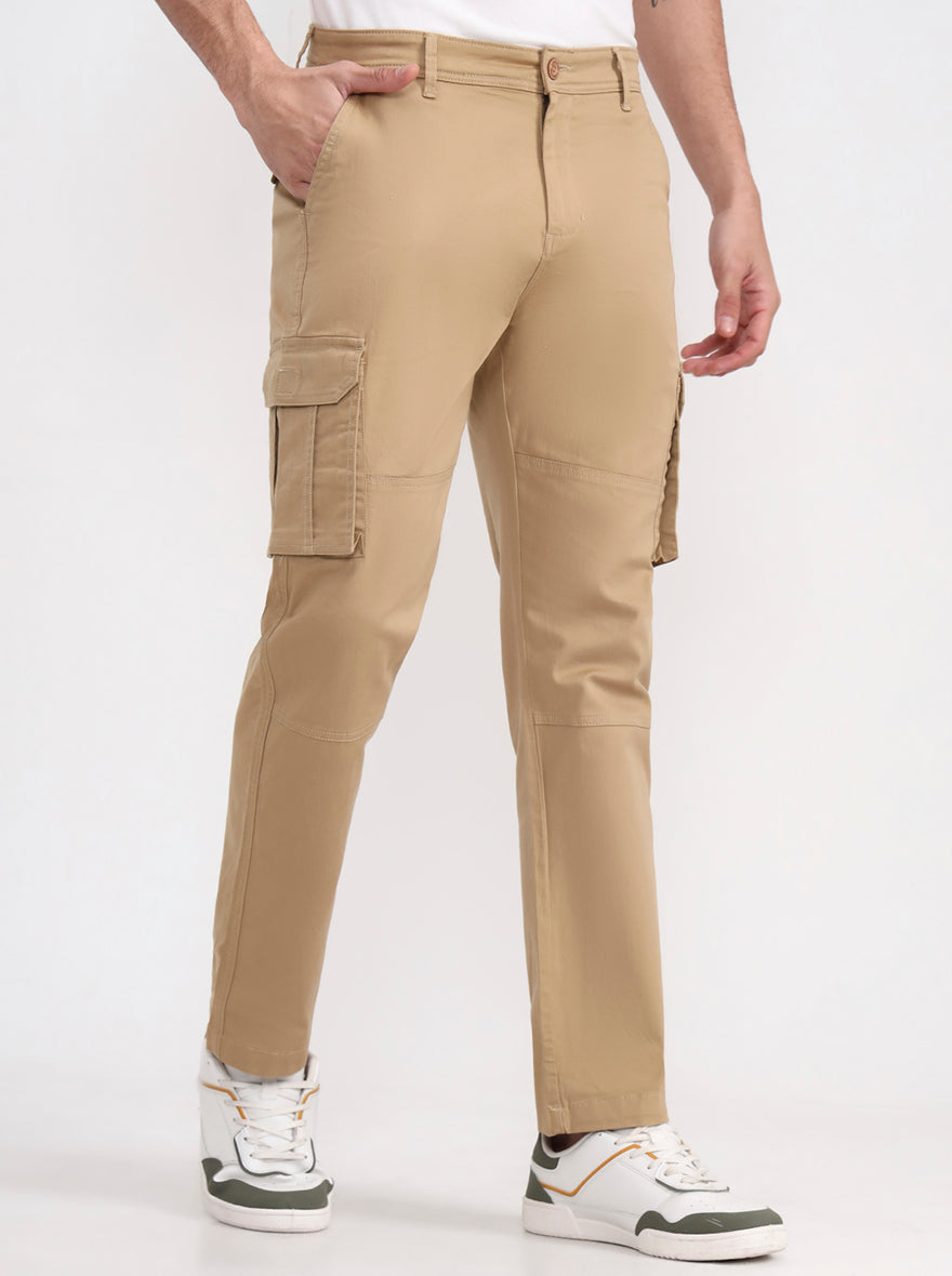 Camel Khaki Solid Slim Fit Cargo Pant | Greenfibre