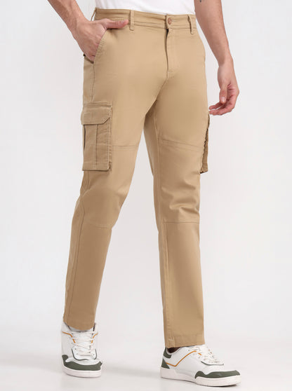 Camel Khaki Solid Slim Fit Cargo Pant | Greenfibre