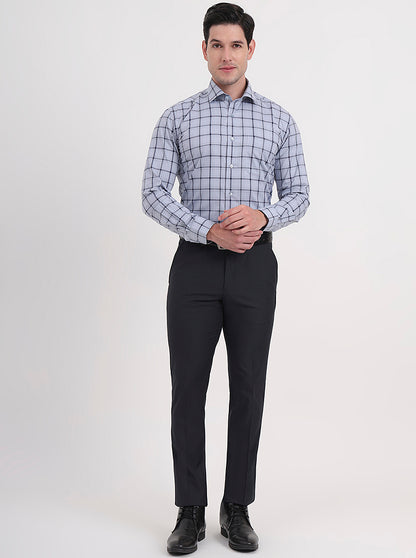 Light Grey & Blue Checked Slim Fit Formal Shirt | Metal