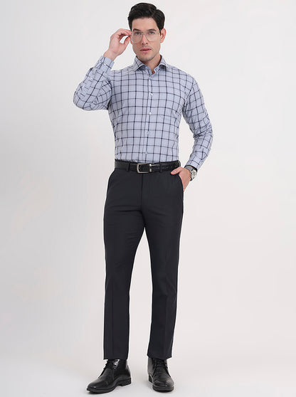 Light Grey & Blue Checked Slim Fit Formal Shirt | Metal