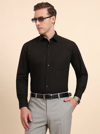 Black Solid Slim Fit Formal Shirt | JadeBlue