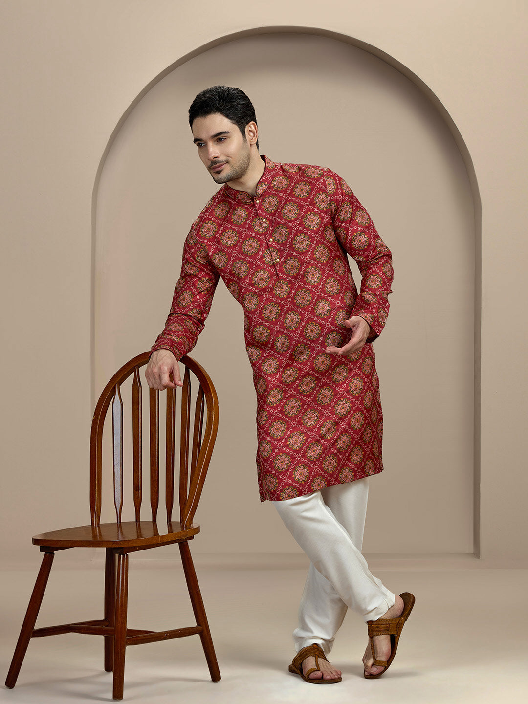 Maroon Printed Kurta | The Kurta Company