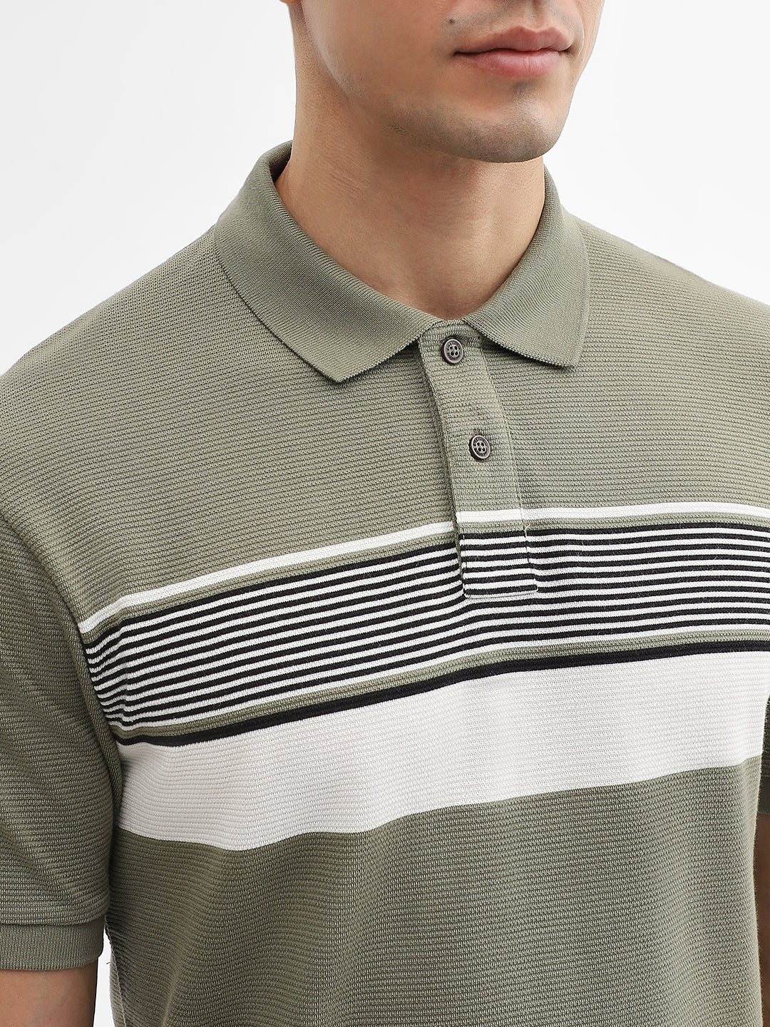 Green & White Striped Slim Fit Polo T-Shirt | Greenfibre