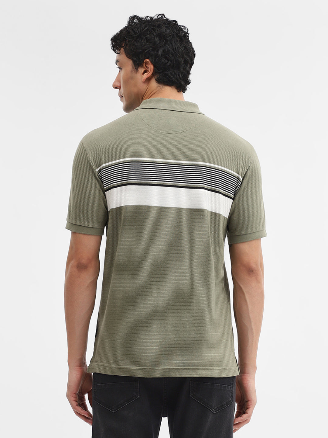 Green & White Striped Slim Fit Polo T-Shirt | Greenfibre