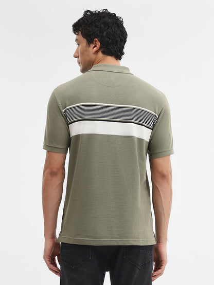 Green & White Striped Slim Fit Polo T-Shirt | Greenfibre