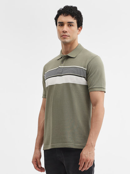 Green & White Striped Slim Fit Polo T-Shirt | Greenfibre