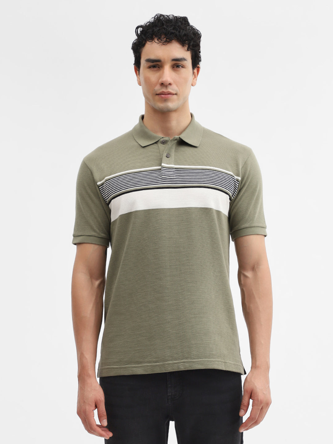 Green & White Striped Slim Fit Polo T-Shirt | Greenfibre