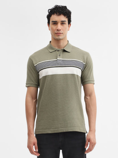 Green & White Striped Slim Fit Polo T-Shirt | Greenfibre