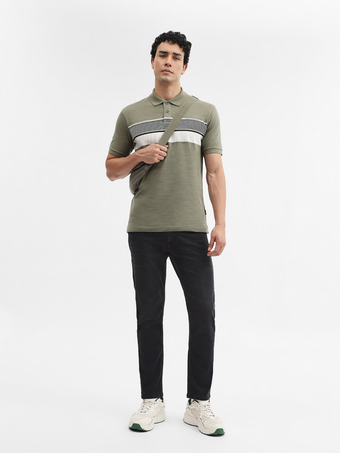 Green & White Striped Slim Fit Polo T-Shirt | Greenfibre