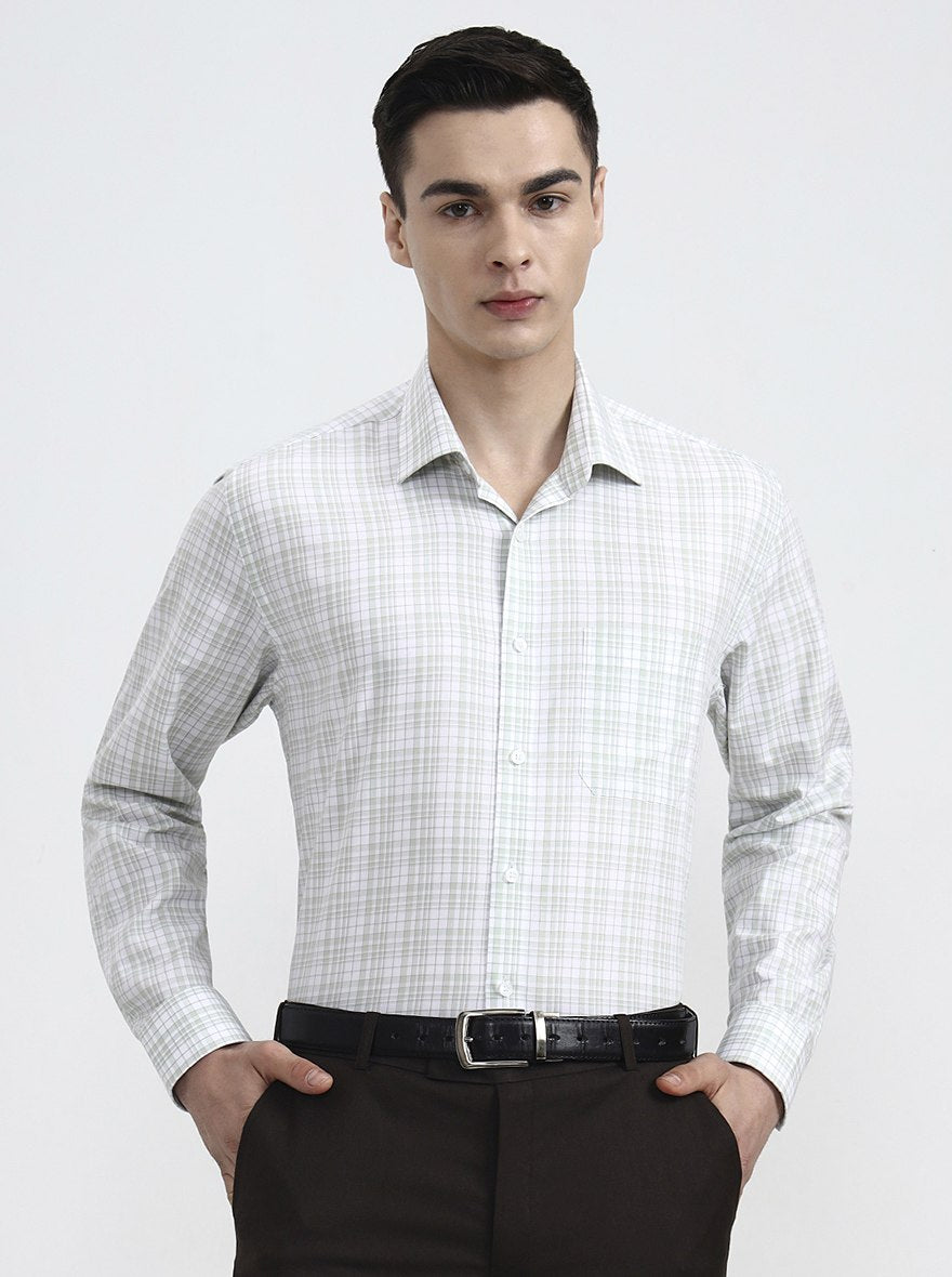 Green & White Checked Regular Fit Formal Shirt | JadeBlue