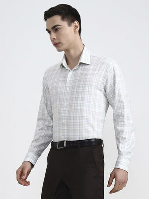 Green & White Checked Regular Fit Formal Shirt | JadeBlue