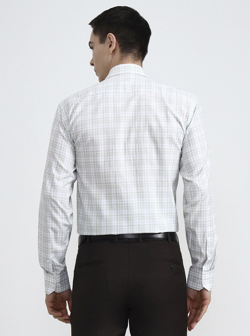 Green & White Checked Regular Fit Formal Shirt | JadeBlue