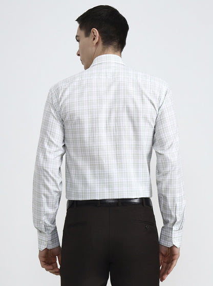 Green & White Checked Regular Fit Formal Shirt | JadeBlue