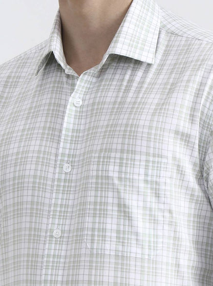 Green & White Checked Regular Fit Formal Shirt | JadeBlue