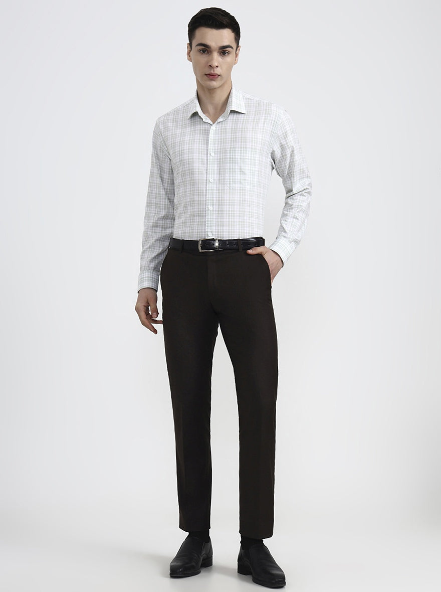 Green & White Checked Regular Fit Formal Shirt | JadeBlue