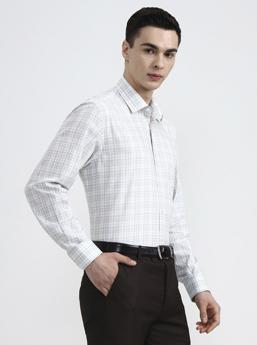 Green & White Checked Regular Fit Formal Shirt | JadeBlue