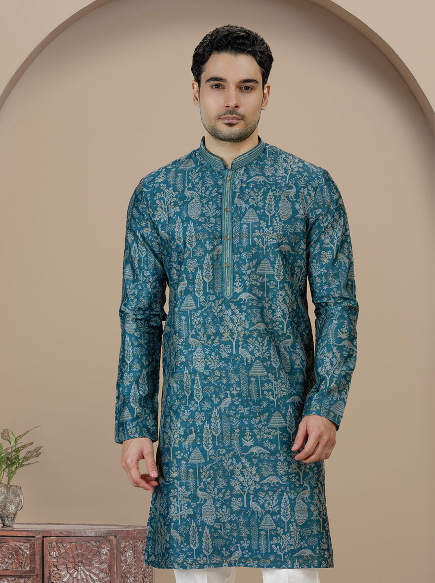 Deep Blue Printed Kurta Pajama | Virasana