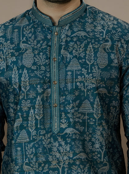 Deep Blue Printed Kurta Pajama | Virasana