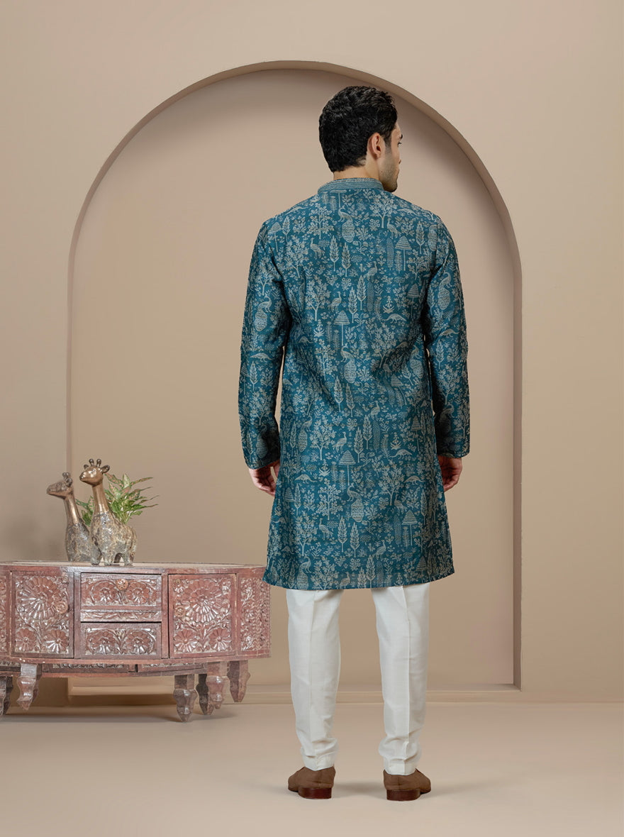Deep Blue Printed Kurta Pajama | Virasana