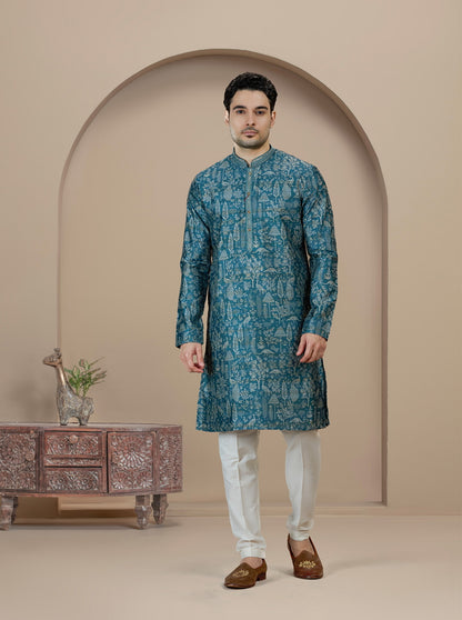 Deep Blue Printed Kurta Pajama | Virasana