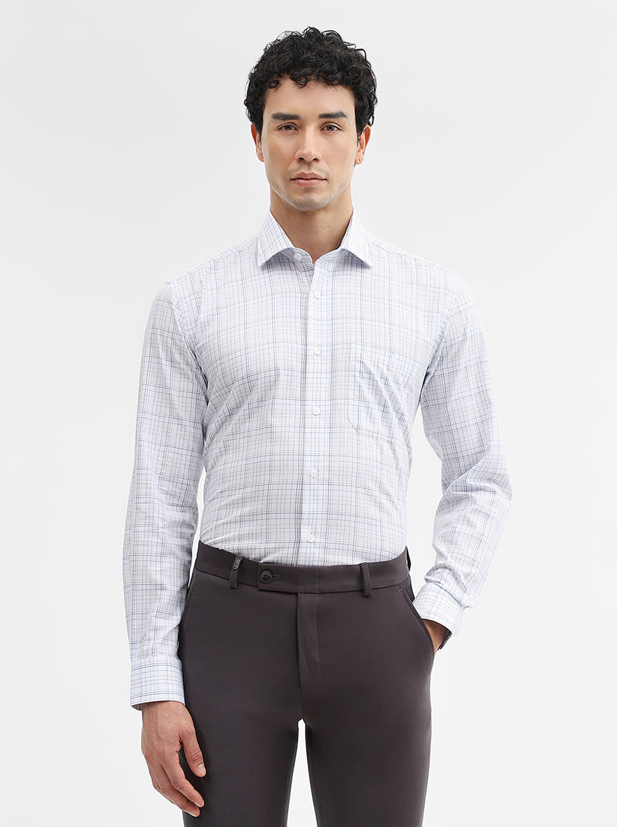 White & Blue Checked Slim Fit Formal Shirt | Metal