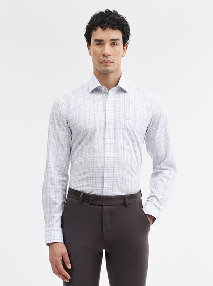 White & Blue Checked Slim Fit Formal Shirt | Metal