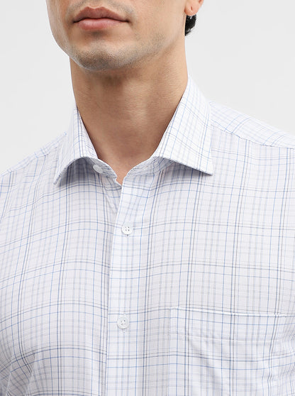 White & Blue Checked Slim Fit Formal Shirt | Metal