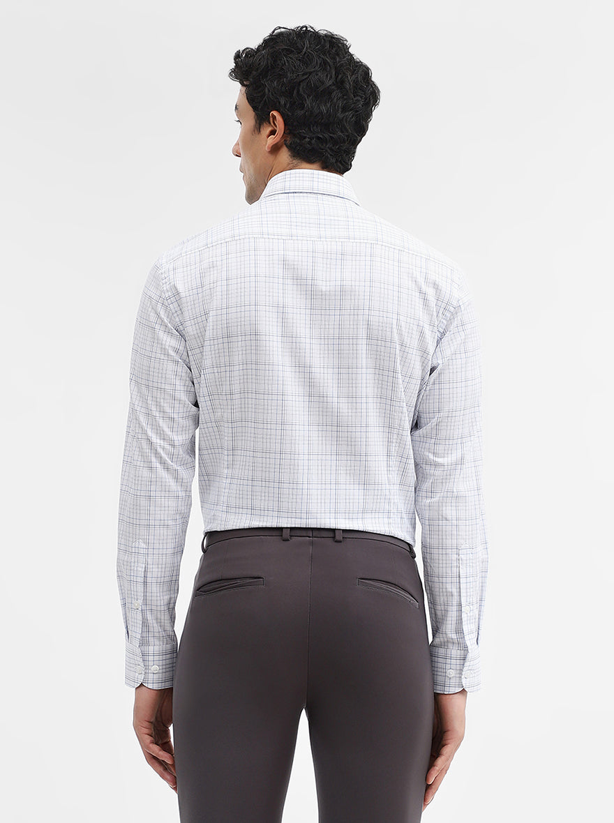 White & Blue Checked Slim Fit Formal Shirt | Metal