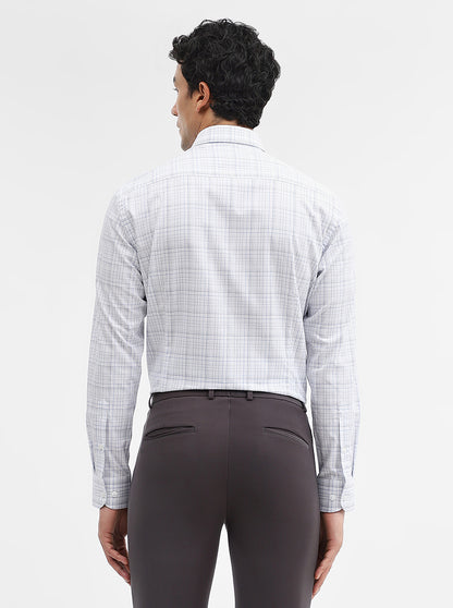 White & Blue Checked Slim Fit Formal Shirt | Metal