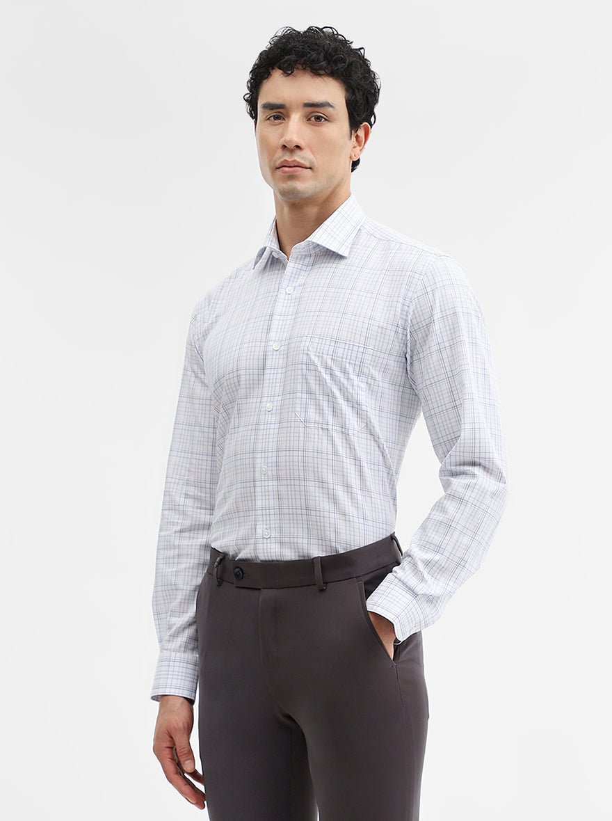 White & Blue Checked Slim Fit Formal Shirt | Metal