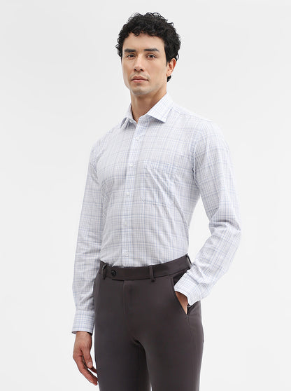 White & Blue Checked Slim Fit Formal Shirt | Metal